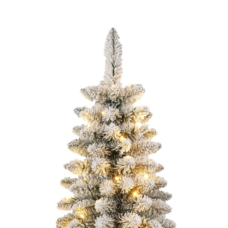 4/5/6FT Flocked Artificial Hinged Christmas Tree Set of 3 with LED Lights