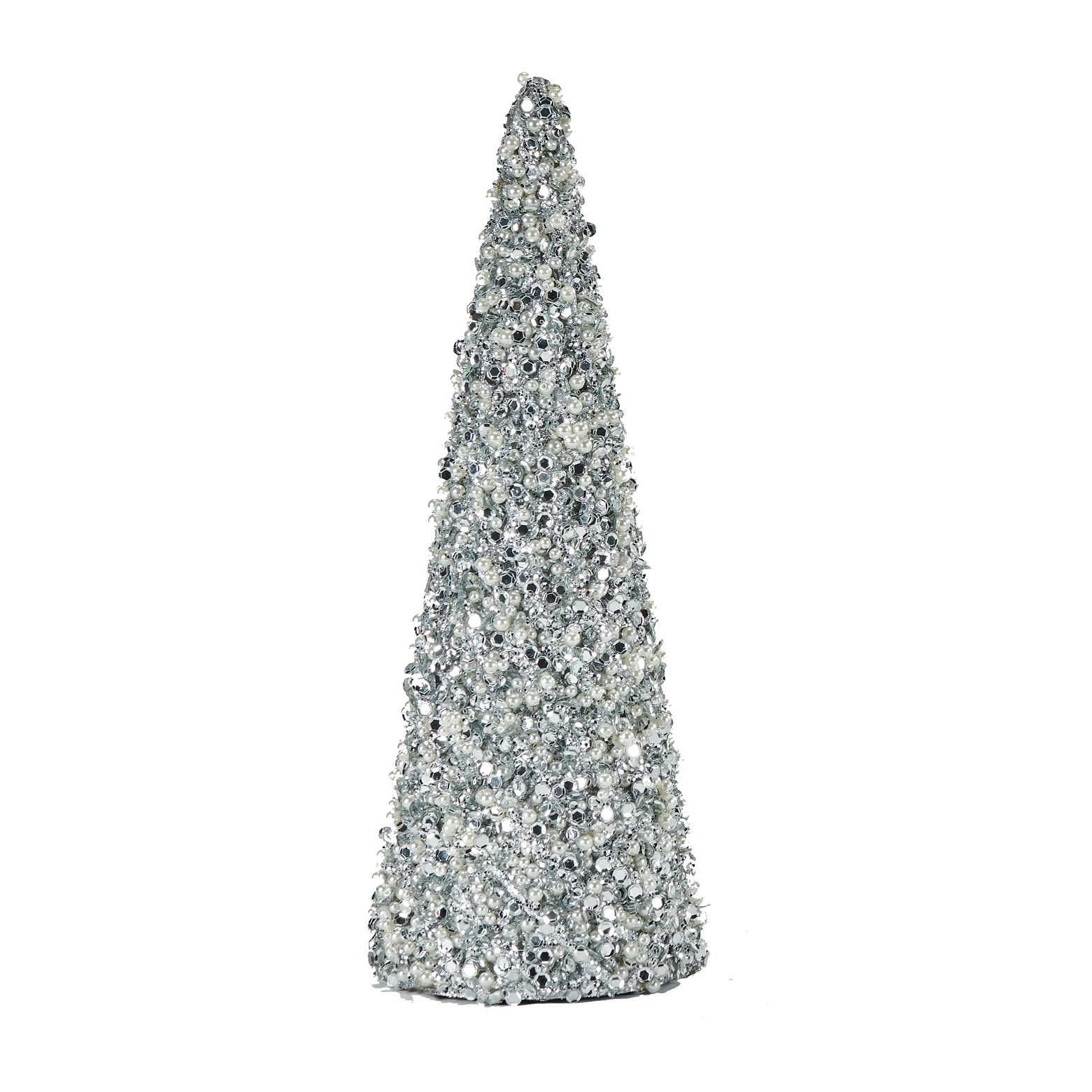 11.8" Glitter Bead And Sequin Artificial Tabletop Christmas Tree, Silver, Set of 2 - 11.8