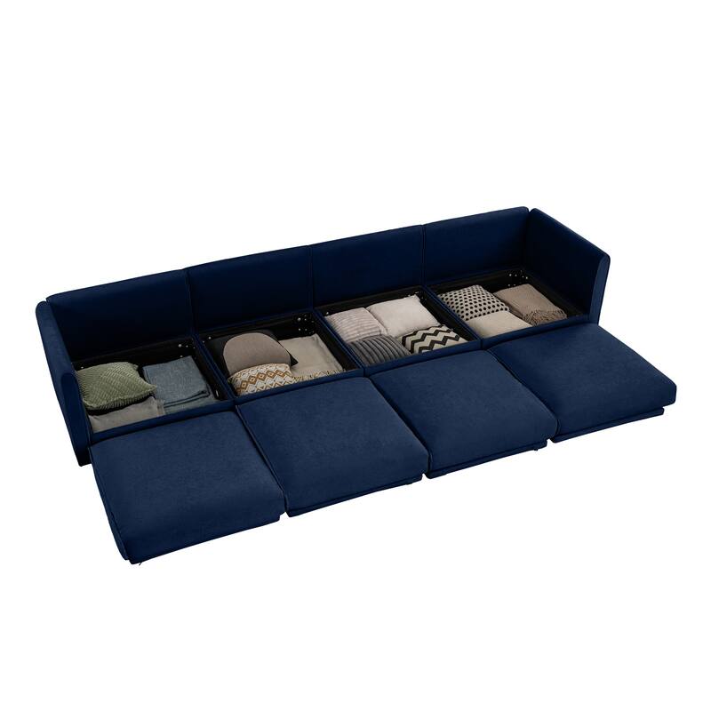 Modern 4 Deep Seat Modular Sofa with Storage, Cylindrical Backrest & Armrests