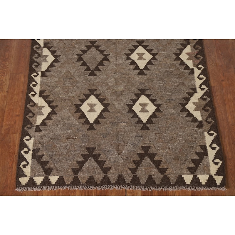 Geometric Kilim Area Rug Flatweave Wool Accent Carpet - 3'6"x 5'0"