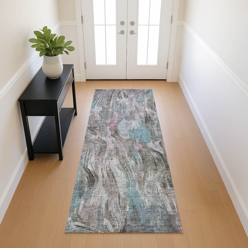 Machine Washable Indoor/ Outdoor Brushstrokes Modern Chantille Rug