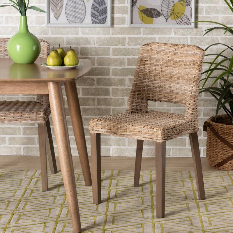 Magy Bohemian Natural Rattan/ Mahogany Wood Dining Chair