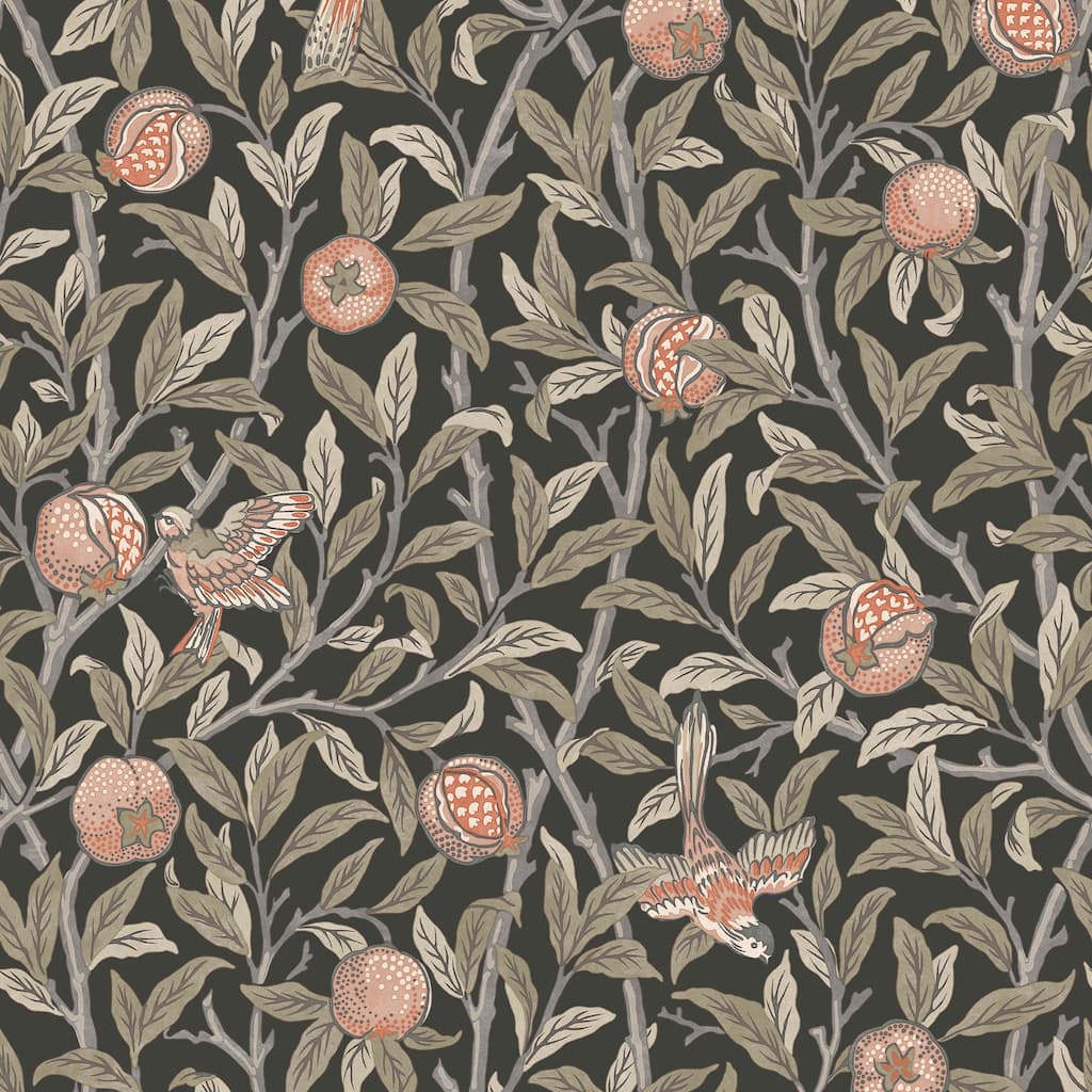 William Morris Bird & Pomegranate Charcoal Wallpaper
