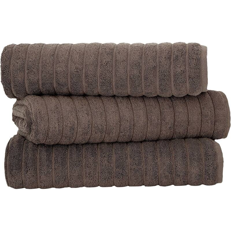 Classic Turkish Towels Plush Ribbed Cotton Luxurious Bath Sheets (Set of 3) 40x65" - 40x65 - Chocolate