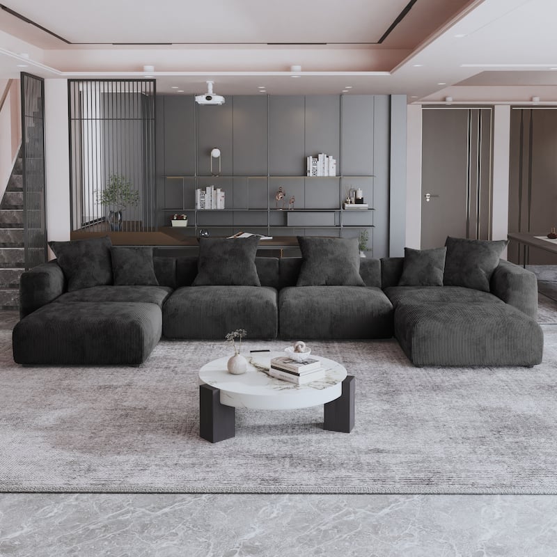 181" U-Shaped Convertible Modular Sectional Sofa With 2 Ottoman - Black