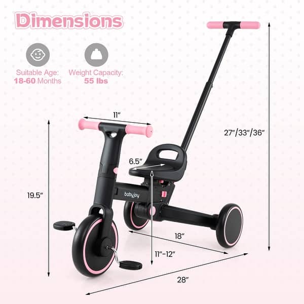 Gymax Toddler Tricycle w/Push Handle Adjustable Seat Removable Pedal