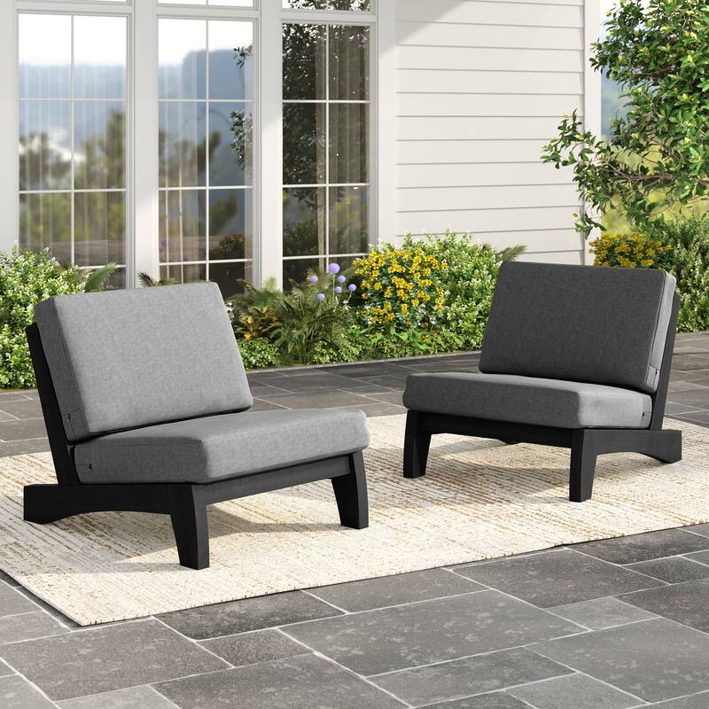 Outdoor Patio Solid Wood Chairs Loveseat Table Chat Set with Cushion - Set of 2 Chair - Grey Chair(set of 2)