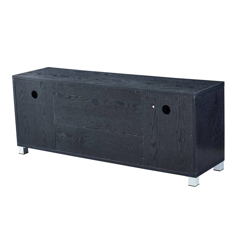 Black 58" TV Stand with One Middle Open Shelve, 2 Closed Cabinet, and 2 Drawer