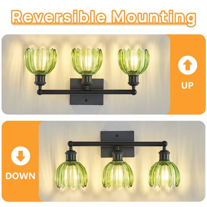 Modern Vintage Bathroom Vanity Light - Patterned Glass Shade E26 Bulb Base