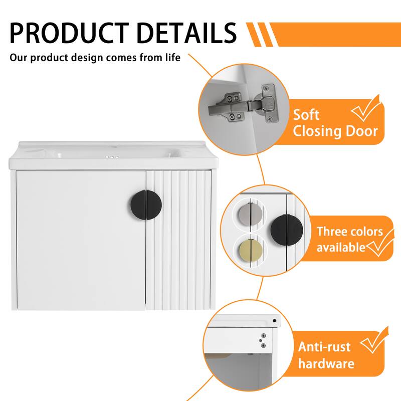 Bathroom Vanity With Sink In 24/28 Inch, Floating Bathroom Vanity With Soft Close Door