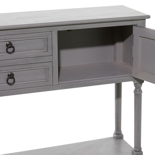 Large Grey Wood Console Table With Black Metal Ring Drawer And Cabinet Fixtures 47 X 32 47 X 11 X 32 Overstock 32134017 Its rugged black iron finish with rivet detailing is an inspired addition in a loft living or office space. usd