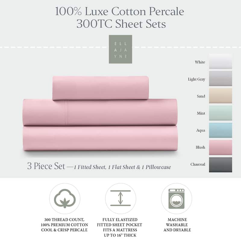 Ella Jayne 100% Cotton Percale Cool and Crisp Deep Pocket Sheet Set