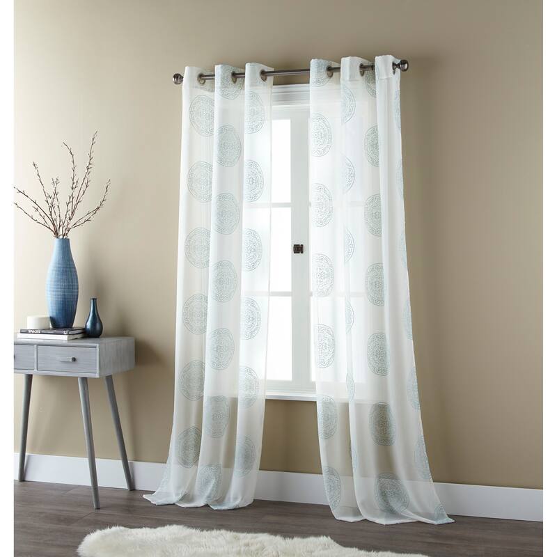 Nanshing Naomi Medallion Grommet-Top Curtain Panel Pair - 37" x 84" - Light Mineral Blue