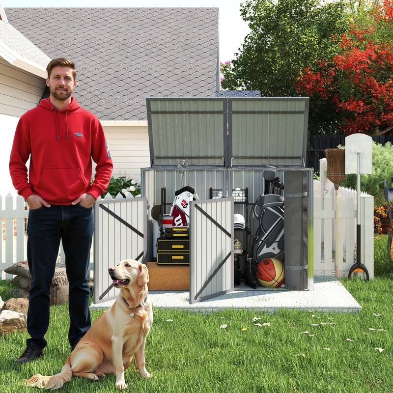 54 Cu. Ft. Outdoor Trash Can Storage Shed, Pneumatic Support Rod Storage - N/A