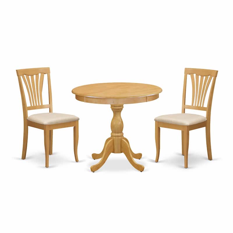East West Furniture 3 Piece Modern Dining Table Set- A Round Kitchen Table and 2 Dining Chairs, (Seat Type & Finish Options)