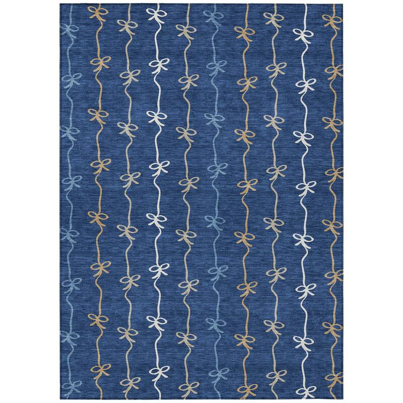 Machine Washable Indoor/ Outdoor Modern Bow Stripe Chantille Rug