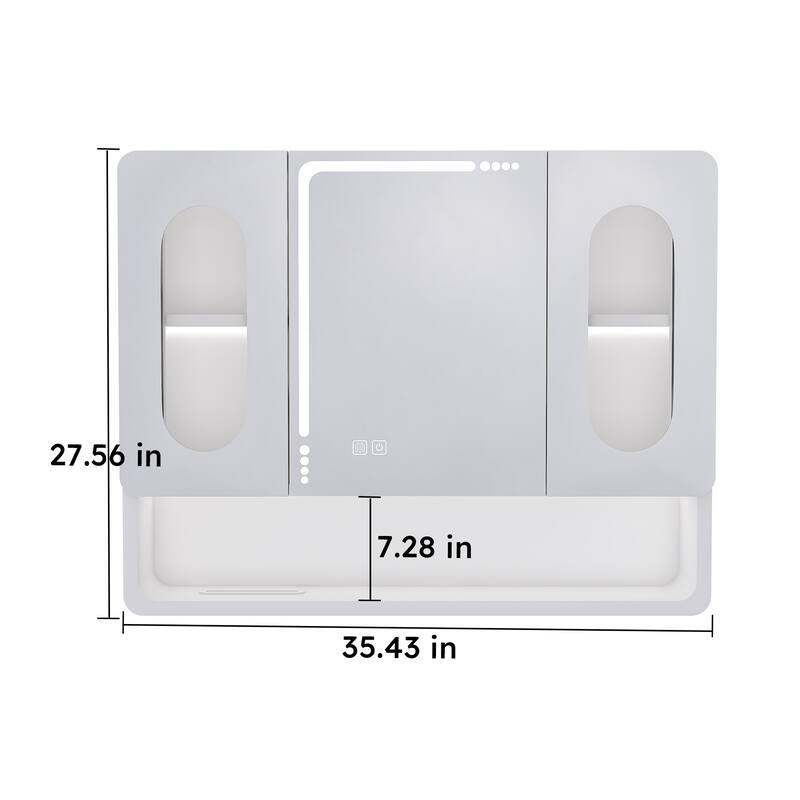 Roomfitters Wall Mounted Bathroom Mirror Cabinet with Adjustable Lights, Anti-Fog Medicine Storage with Mirrored Doors, White