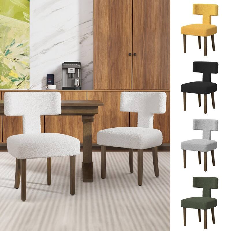 Dining Chairs Boucle Fabric Lamb Upholstered T-Shape (Set of 2)