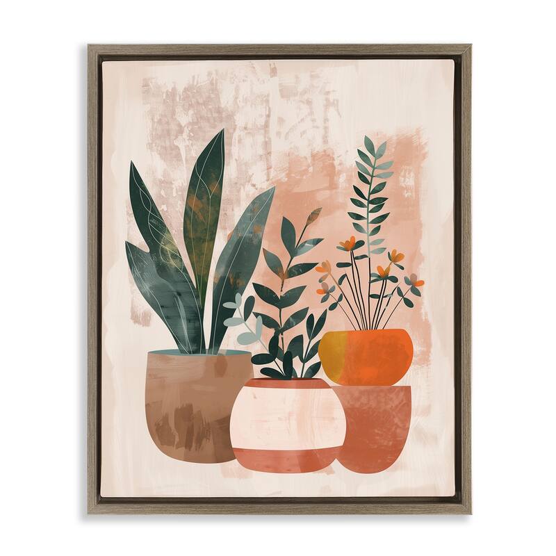 Stupell Earthy Boho Potted Plants Framed Floater Canvas Wall Art Design By LSR Creative Studio - 25 x 31 - Brown