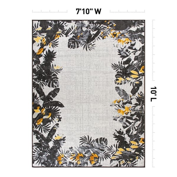 dimension image slide 0 of 6, Contemporary Floral Border Indoor/Outdoor Area Rug