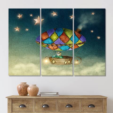 Designart 'Hot Air Balloon In Starry Sky' Country Canvas Wall Art Print
