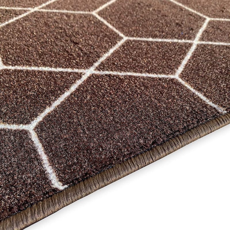 Custom Size Hexagon Brown 26 Inch Wide Non-Slip Stair Runner Rug