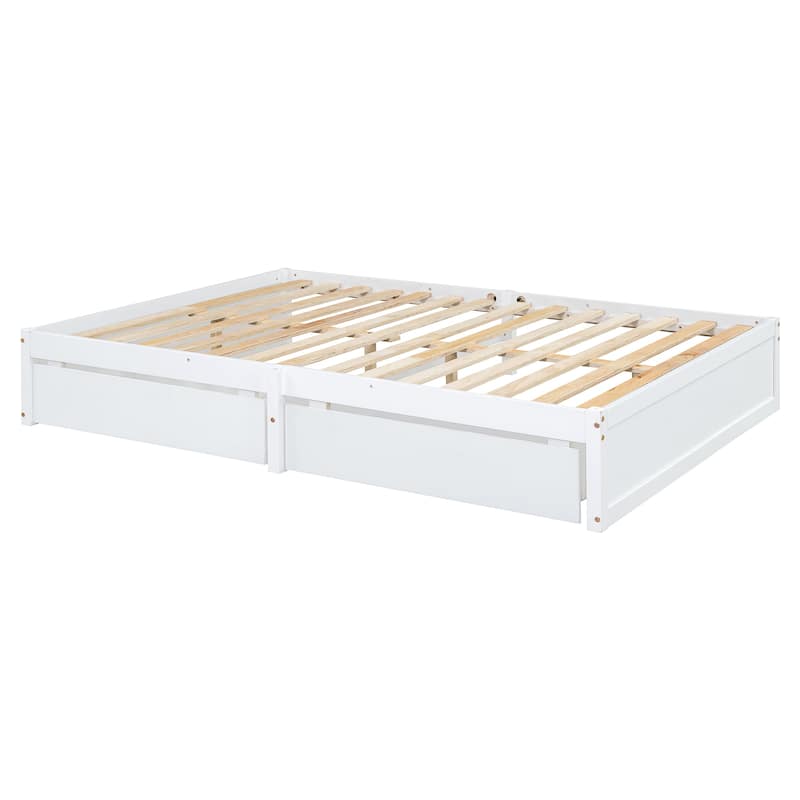 Full Size Wood Daybed with Fence Guardrails and 2 Drawers