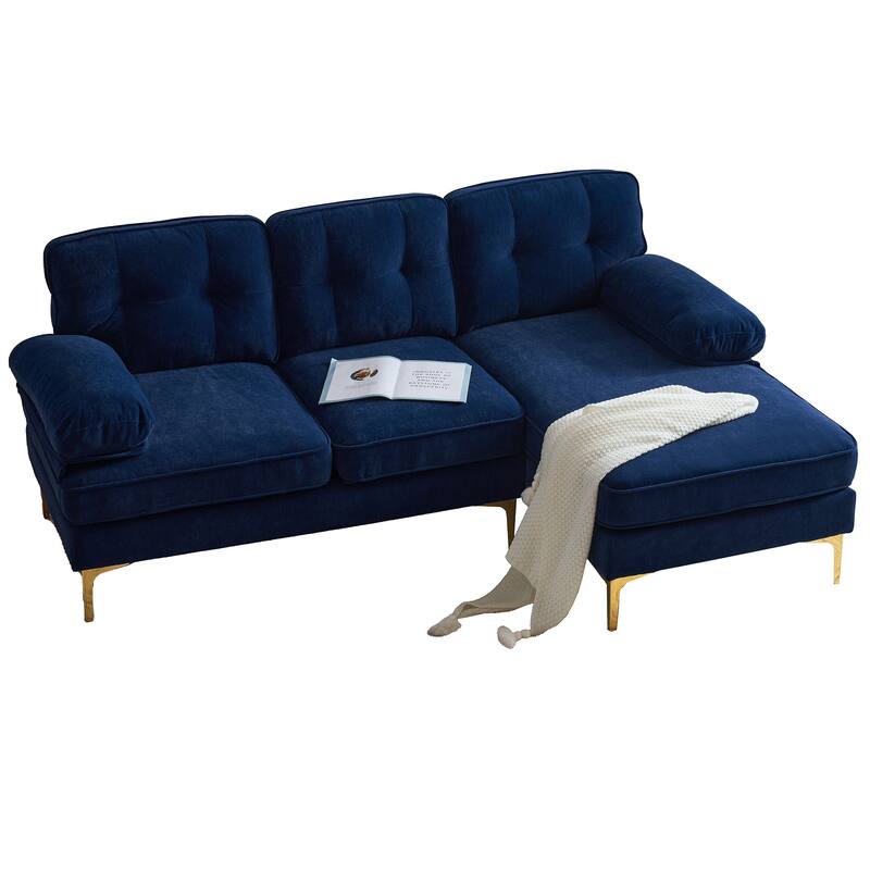 Velvet Sectional Sofas Couches with Pillow Top Arms and Upholstered Backrest, Modern L-Shaped Couches with Metal Legs