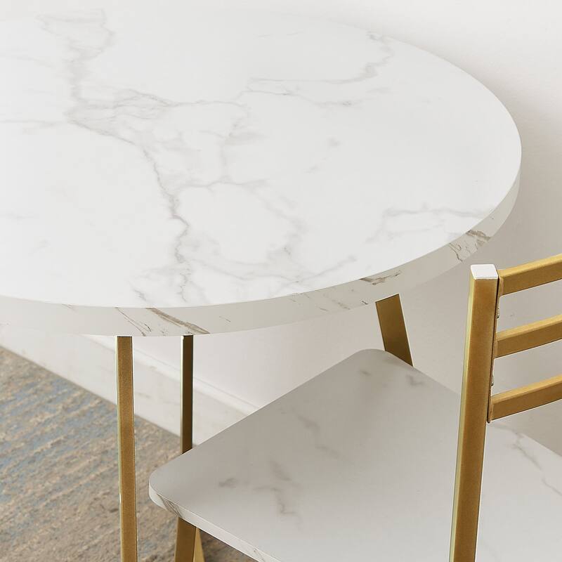 VECELO Round Dining Table, Metal Frame Dining Chairs, Modern Dining Table and Chairs Set for 2-4 People, 3 Options