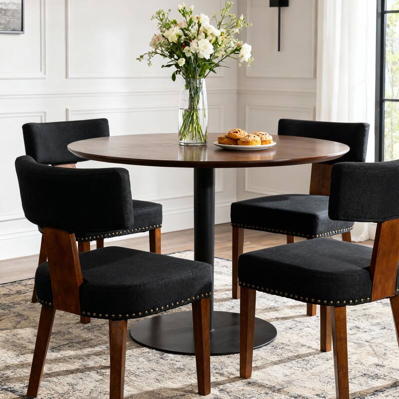 Rossetta Medieval Modern Elegant Design Linen Fabric Upholstered Comfortable Dining Room Chairs Set of 2