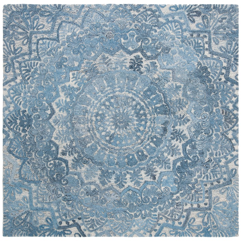 SAFAVIEH Handmade Marquee Genta Modern Medallion Wool Rug - 6' Square - Blue/Ivory - Square