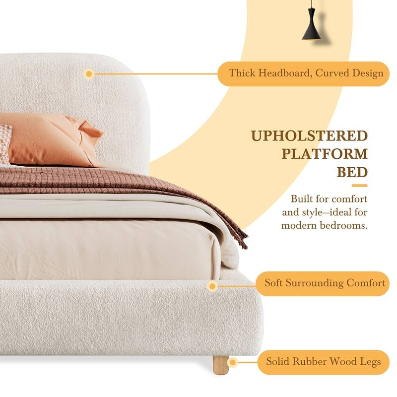 Boucle Fabric Upholstered Bed Frame Platform Bed