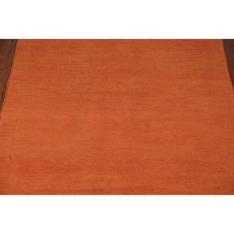 Solid Gabbeh Modern Rug Hand-Knotted Oriental Wool Carpet - 4'2" x 5'10"