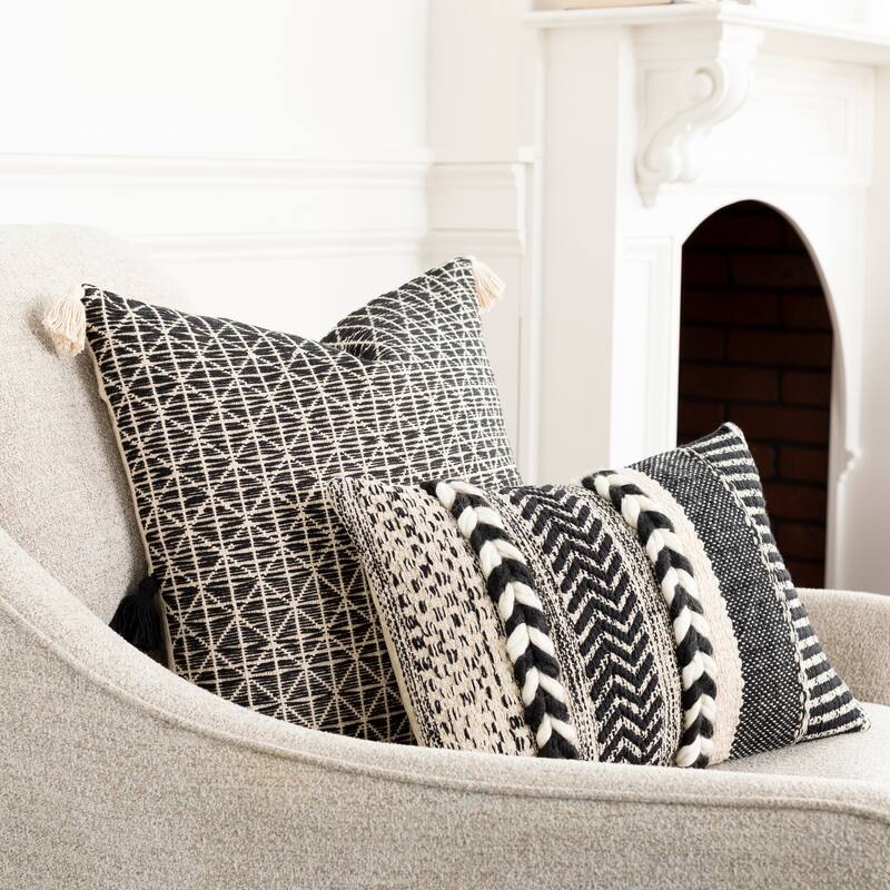 The Curated Nomad Azalea 13x20-inch Handwoven Boho Lumbar Throw Pillow - Cover Only - Black