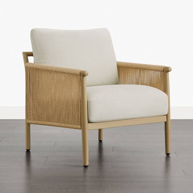 Spruce & Spring Braid Boho Accent Chair with Woven Paper Rope Armrest & Wood-Look Metal Frame