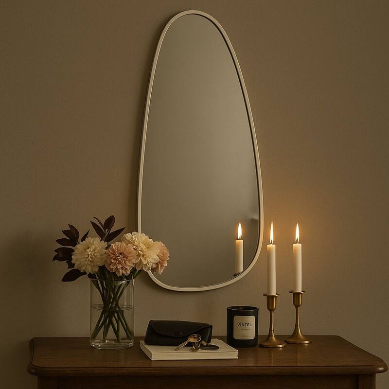 Asymmetrical Bathroom Vanity Mirror Irregular Shaped Wall Mirror - 40" x 18" - Chrome
