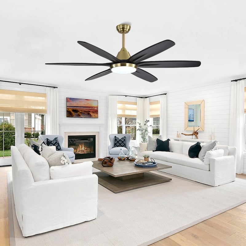 MLiAN Wood Blade LED Ceiling Fan Remote Control 6-Speed DC - 60''