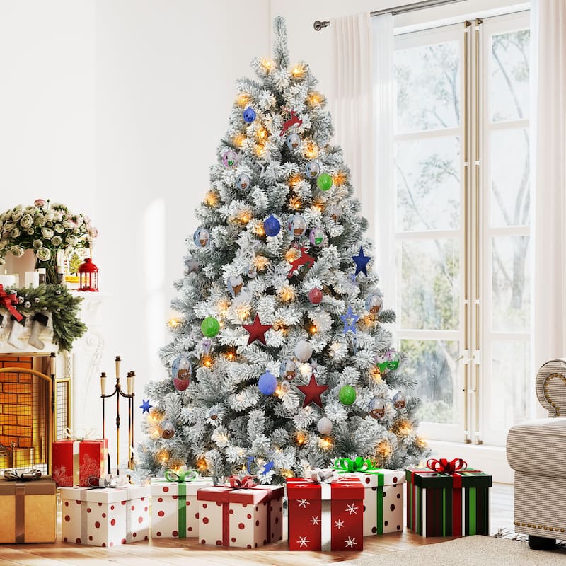 6/7.5/9 FT Pre-Lit Frosted Pine Artificial Christmas Tree with LED Lights