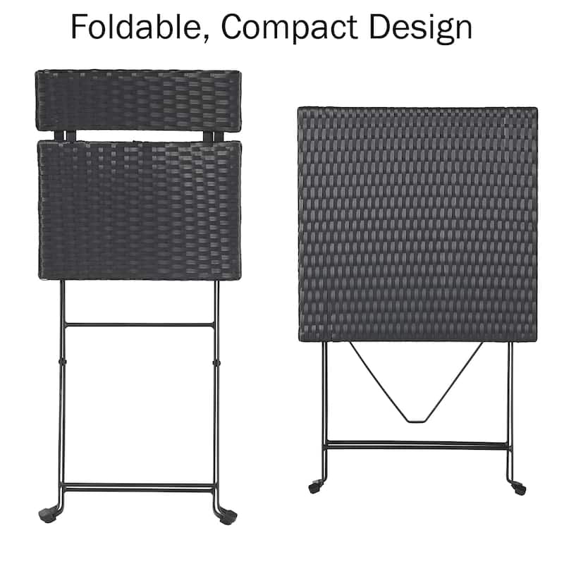 Lavish Home 3-Piece Folding Patio Bistro Set Rattan and Steel, Black