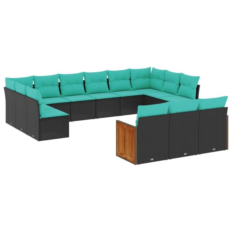 vidaXL 13 Piece Patio Sofa Set with Cushions Black Poly Rattan