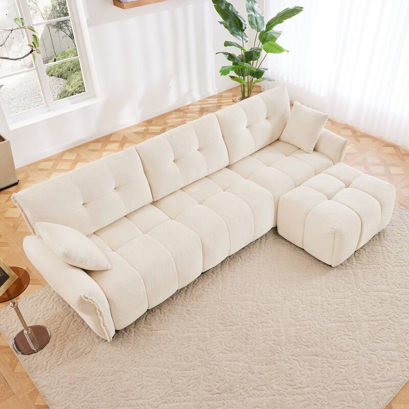 3-Seater L-Shaped Modular Sofa with 1 Ottomans & Pillows