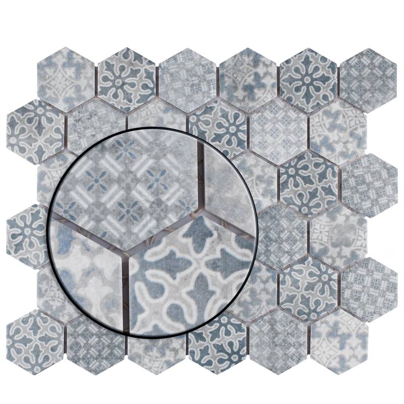 Merola Tile Medley 2" Hex Slate Blue 11-1/8" x 12-5/8" Porcelain Floor and Wall Tile