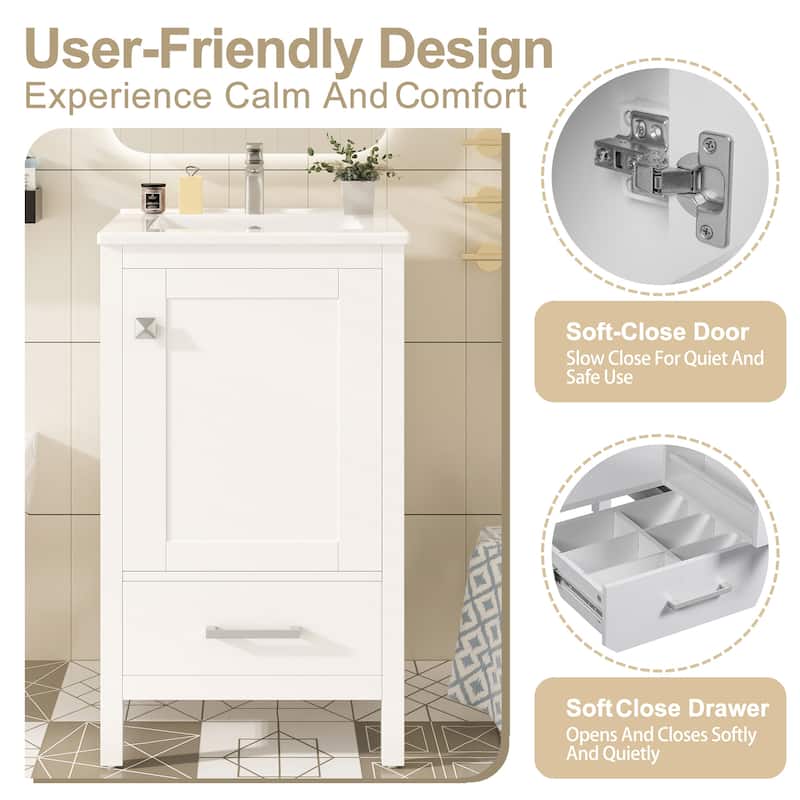 GDFStudio - Aurora Wood & Ceramic Bathroom Vanity Set with Sink and Divided Drawers