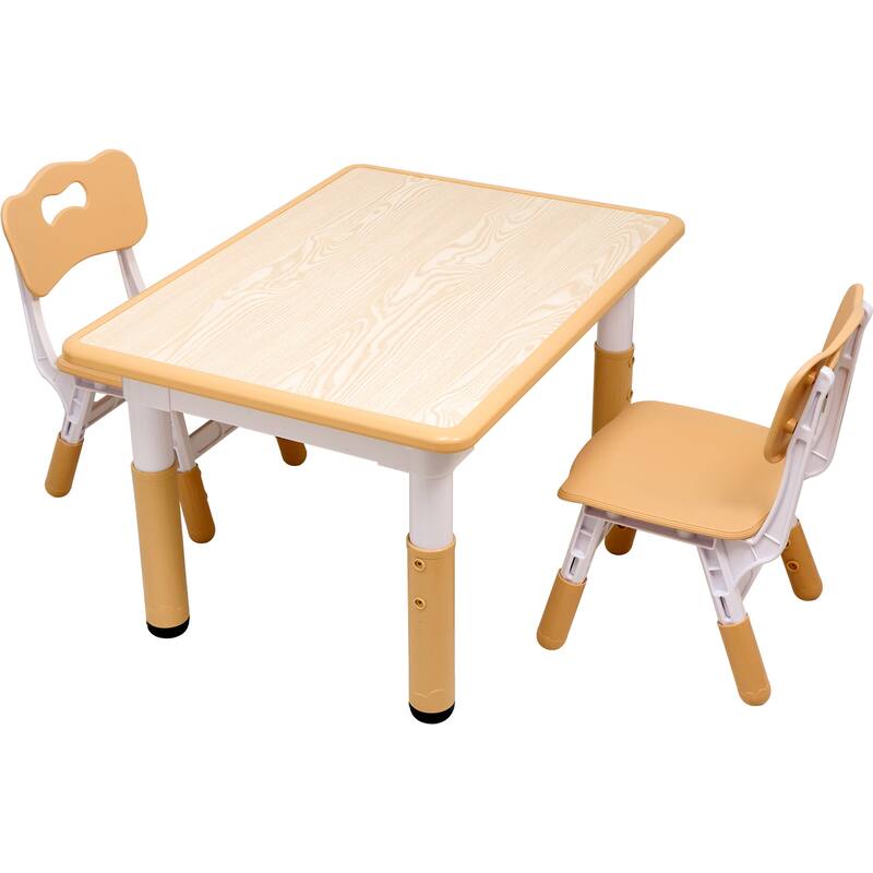 YUKOOL Kids Study Table and Chairs Set - Adjustable Height and Stylish Design - Brown