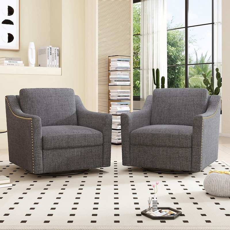 360 Degree Swivel Linen Armchair