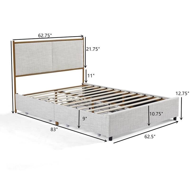 Classic Metal Platform bed with Four drawers
