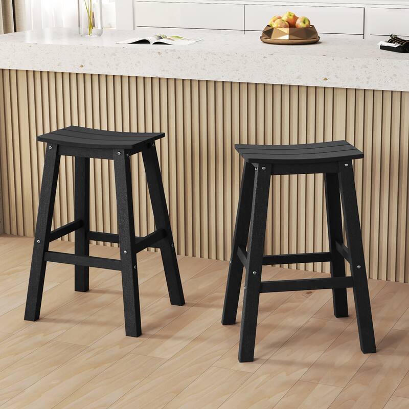 Gymax 29'' Patio Bar Stool Set of 2 w/ Curved Seat & Footrests for
