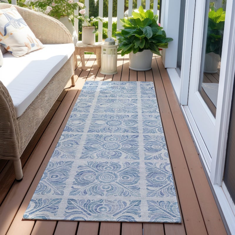 Machine Washable Indoor/ Outdoor Chantille Mosaic Rug - Sky - 2'3" x 7'6"