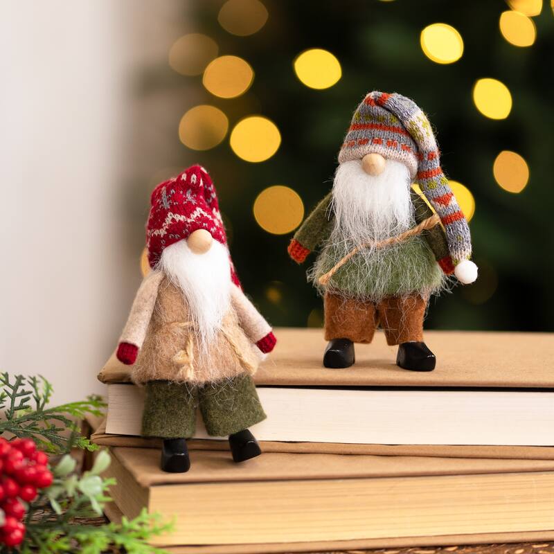 Standing Nordic Gnomes Christmas Decorations - 4.75" - Set of 2