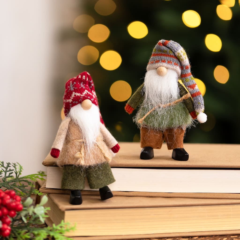 Standing Nordic Gnomes Christmas Decorations - 4.75" - Set of 2